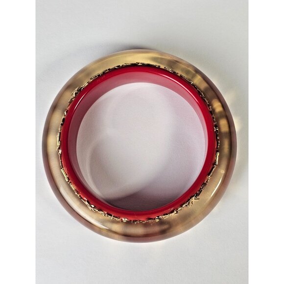 LOUIS VUITTON Red Monogram Inclusion Bracelet GM Charm Bangle Gold LV Logo Charm - Picture 13 of 14